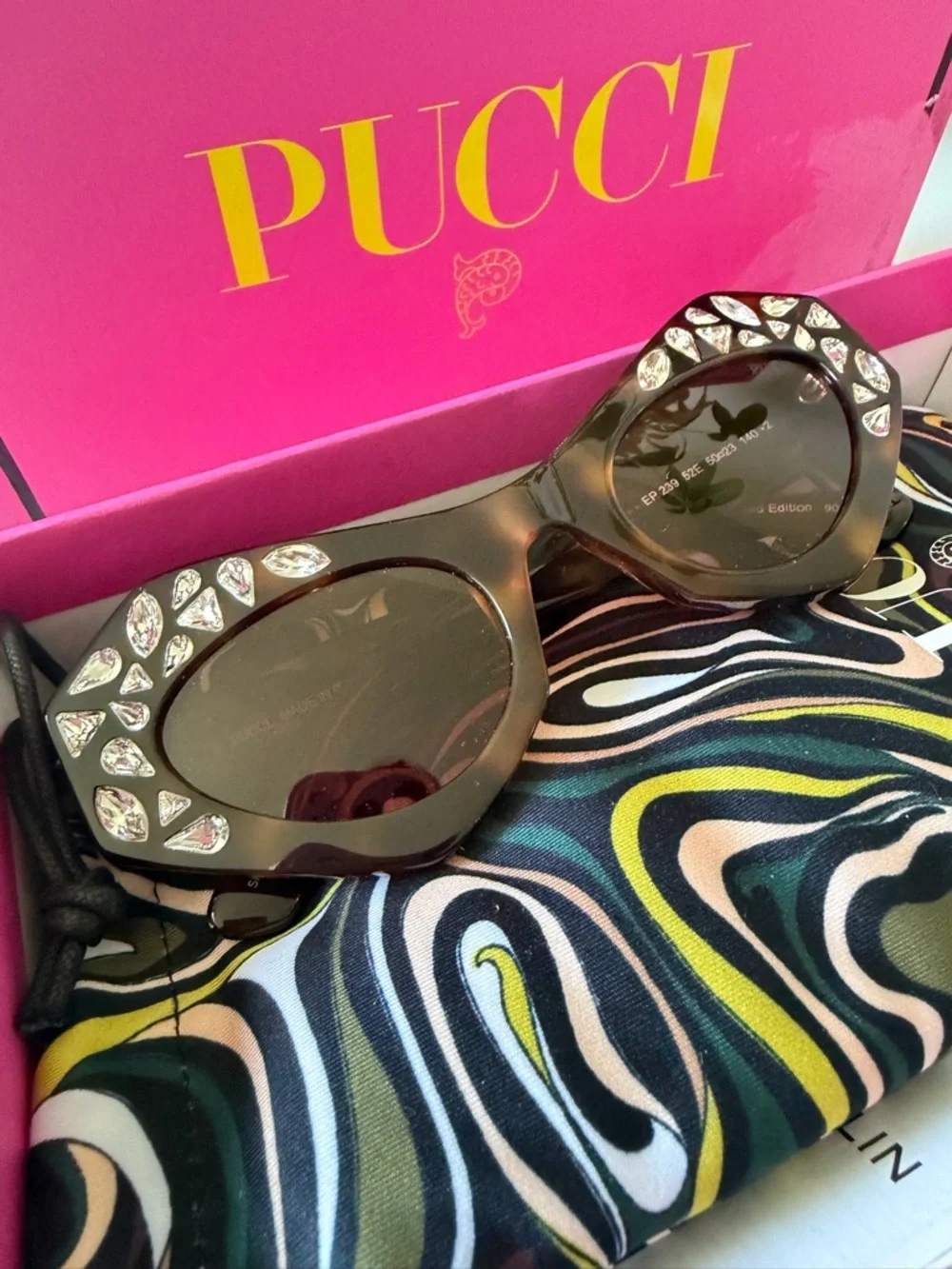 Pucci cat eye brown tortoise rhinestone sunglasses